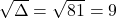 \sqrt{\Delta}=\sqrt{81}=9