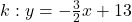 k: y=-\frac{3}{2}x+13