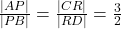 \frac{|AP|}{|PB|}=\frac{|CR|}{|RD|}=\frac{3}{2}