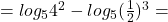 Rendered by QuickLaTeX.com =log_54^2-log_5(\frac{1}{2})^3=