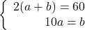 \left\{\begin{array}{rcl}2(a+b)=60\\10a=b\end{array} \right.