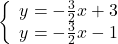 \left\{\begin{array}{rcl}y=-\frac{3}{2}x+3\\y=-\frac{3}{2}x-1\end{array} \right.