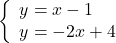 \left\{ \begin{array}{ll} y=x-1 \\ y=-2x+4  \end{array} \right.