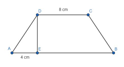 Trapez równoramienny ABCD, którego pole jest równe 72 cm<sup>2</sup>, podzielono na trójkąt AED i trapez EBCD. Odcinek AE ma długość równą 4 cm, a odcinek CD jest od niego 2 razy dłuższy. Oblicz pole trójkąta AED. Zapisz obliczenia. 